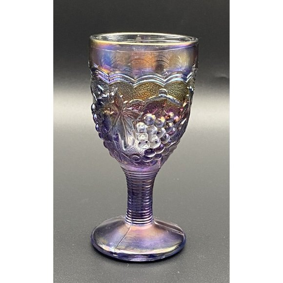 Imperial Purple Carnival Glass Grape Wine Glass Stem Wine Glass 4" Tall - Picture 2 of 10
